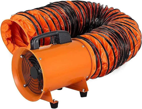 Badass Portable Fume Extractor With 220V High Velocity Industrial Blower For Garages And Workshops Plus Flexible PVC Duct, orange exhaust fan with duct.