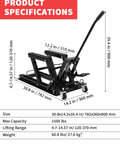 Heavy Duty 1500Lb Hydraulic Motorcycle Lift Jack With Adjustable 4.7 To 14.57 Inches Height Range Non Slip Platform Safety Lock Garage Scissor Jack For Motorcycles ATVs UTVs Dirt Bikes Car Maintenance Tool, black steel frame with 1500 lb specs