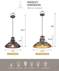 Dimensions of Farmhouse Pendant Light For Kitchen Island, 12 Inch Barn Style Hanging Lamp in Oil Rubbed Bronze, adjustable height