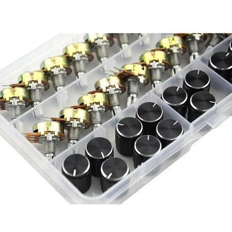 20 Pack High Quality B10K 10K Ohm Knurled Shaft Linear Rotary Potentiometers With Black Knob Kit WH148 Includes Nuts Washers Caps For Quick Precise Tuning