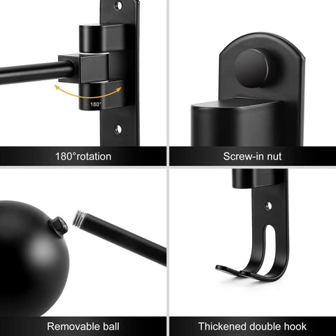 Close-up of Two Pack Wall Mounted Helmet Holder With 180 Degree Rotating Rack showing rotation, screw-in nut, and hooks