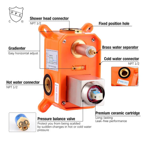 Internal components of 10 Inch Chrome Shower System With Rain Shower Head And High Pressure Handheld Wall Mounted Faucet Rough In Valve Kit Included Rust Free H59 Brass Core Easy Install Water Saving Performance For Modern Bathrooms Upgrade Your Home Spa.
