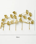 Heavy Duty Metal Wall Hooks For Living Room Decor And Bedroom Setup, gold leaf design, 59cm wide, 34cm tall, holds coats and keys.