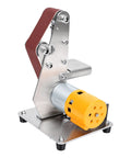 Oreilet 3 In 1 Mini Belt Sander With 7 Speed Adjustable Settings And 20 Sanding Belts For Knife Sharpening Woodworking And Jewelry Polishing Compact Bench Grinder Tool with metal frame and sanding belt.