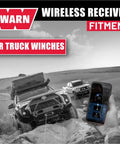 Hand holding smartphone controlling winch via Hub Wireless Receiver For Truck, SUV And Jeep Winches With Bluetooth Control.