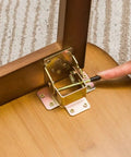 Close view of Built Tough Black Folding Table Hinge Featuring Automatic Self Locking Brackets For Heavy Duty Sofa Beds And Coffee Tables Zero To Ninety Pivot Galvanized Steel Hardware Kit.