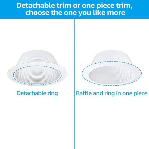 Six Inch Classic White Recessed Light Trim With Detachable Ring, Full Metal Step Baffle, Fits Halo And Juno Remodel Recessed Housings, Pack Of Six Premium Trims comparison