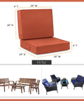Deep Seat Patio Cushion Set 24x24 Waterproof Outdoor Chair Cushions With Fade Resistant Removable Covers Handy Handle And Adjustable Straps For All Weather Patio Yard Garden Furniture Comfort, shown with size dimensions and furniture fitting examples
