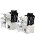 Heavy Duty 2 Port 2 Way Normally Closed Pneumatic Solenoid Valve With One Eighth Inch Ports, visible aluminum body, and coil options.