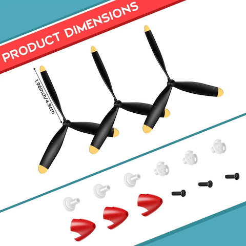 Three Sets Spare RC Plane Propellers 3 Blade Propellers For P40 Fighter RC Plane 76113 Includes Propeller Savers And Adapters Plus Carbon Fiber Nose Cone For Durable Smooth Flights
