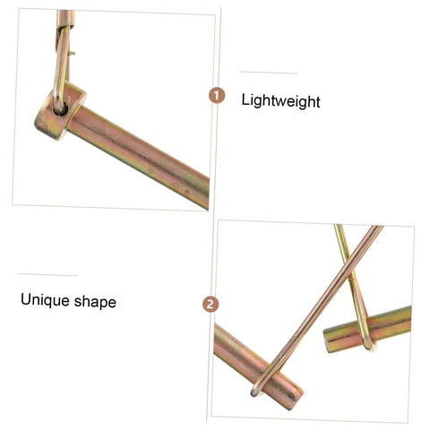 Close-up of 10 Piece Farm Utility Trailer Linch Pin Set Heavy Duty Shaft Locking Pins featuring lightweight, unique shape.