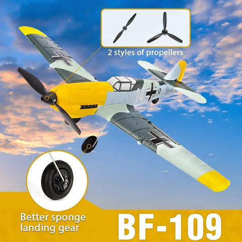 WWII Warbird RC Plane Ready To Fly For Adults And Teens 14 Plus, shown in flight with propeller options and sponge landing gear
