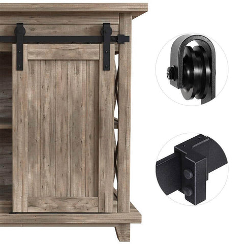 Heavy Duty Bypass Barn Door Hardware Kit For Cabinets And Closets, Two Foot Track System Built Like A Tank With Wooden Door Installed