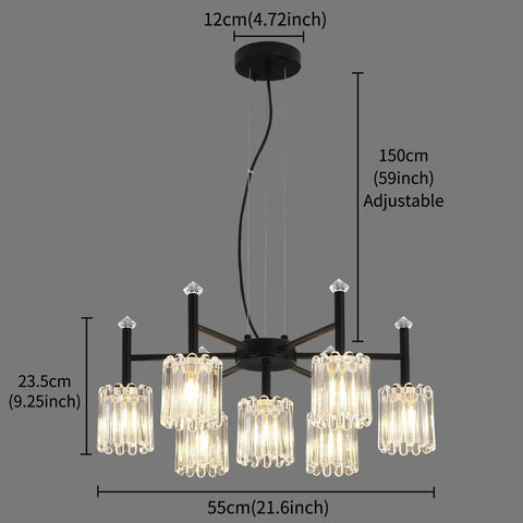 Farmhouse Chandelier 7 Light Black Pendant Light With Glass Shade Dope Industrial Vintage Hanging Fixture For Dining Room