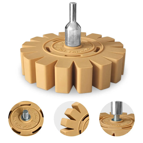 Decal Remover Wheel Kit Pro Grade For Cars And More, 4 Inch Rubber Wheel Sticker Remover With Drill Adapter, close-up view