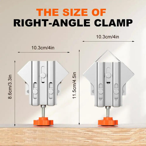 Pro Grade Stainless Steel Right Angle Clamp Set For Woodworking 90 Degree Corner Clamp dimensions with adjustable jaw, silver color