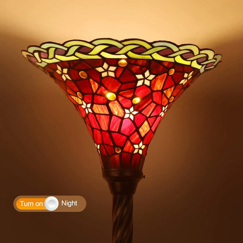 Dragonfly Tiffany Floor Lamp With Stained Glass Lampshade, Bronze Pole, 67 Inch Tall Reading Lamp, LED Bulb Included 2700K E26