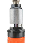 Heavy Workhorse 4 Inch Pneumatic Angle Grinder Pumping Out Serious High Torque Air Power Tool showing detailed handle and connection.