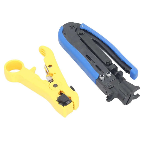 Coaxial Cable Crimping Pliers Set For RG6 RG59 RG11 F Connectors All In One Adjustable Crimper And Stripper Tool Kit display