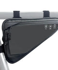 Water Resistant Bike Frame Bag And Under Seat Triangle Pouch For Mountain And Road Bikes, reflective, fitted to a bike frame.