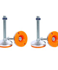 Heavy Duty Carbon Steel Leveling Feet Set Of Four With M12 Threads And Tough Orange Coating, showcasing two feet with orange bases.