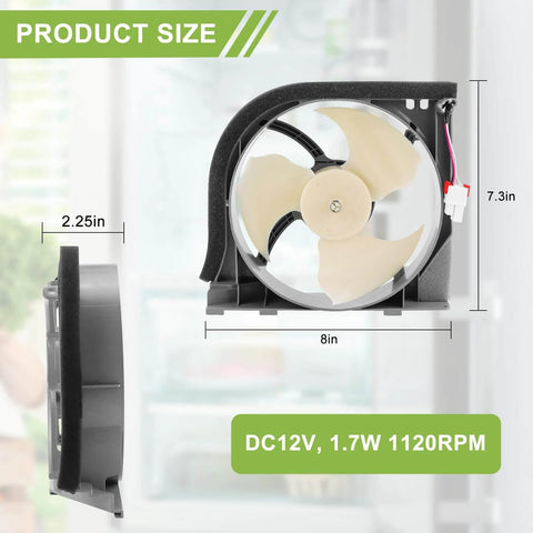 Condenser Fan Motor Assembly Single Unit DA97-15765A DA97-15765C DA97-12842A dimensions with DC12V, 1.7W, 1120RPM specs
