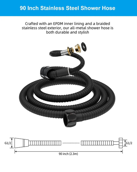 Coiled All Metal Shower Hose 90 Inch Stainless Steel Extra Long Replacement No Twist Flexible Bathroom Handheld Shower Hose Extension