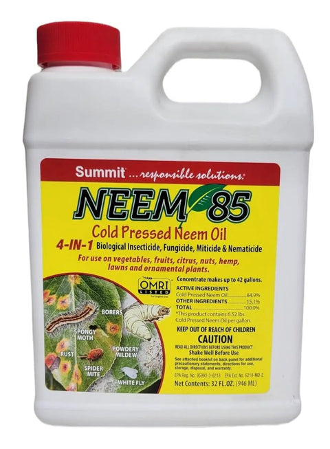 Cold Pressed Neem Oil 85 4 In 1 Concentrate In A Quart Makes Up To 42 Gallons with label details and use instructions