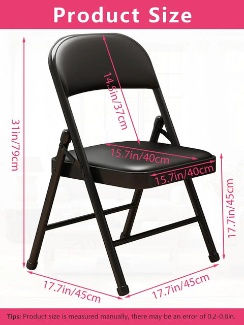 Comfy Folding Chair With Padded Cushion And Sturdy Black Steel Frame, Portable, No Assembly, And Stackable For Indoor And Outdoor Use