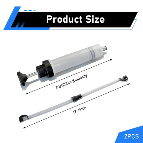 200cc Manual Fluid Extractor Pump With Dual Hoses For Quick Auto Oil Changes Universal Syringe Transfer Pump For Power Steering Transmission Fluid Gear Oil And Brake Fluid, 17.1 inch