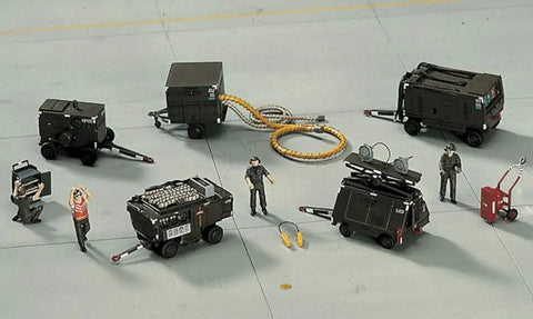 Do It Yourself Aerospace Ground Equipment Model Kit For Scale Builders With Decals And Transfers, Detailed Instructions Included, Paints And Glues May Be Required, Dope For Retro And Modern Hobbyists set on display with tools and figures