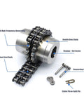 Pro Grade Roller Chain Coupling Kc6022 Clamp Style Aluminum Hubs And Stainless Steel Discs showing carbon steel body and double row chain.