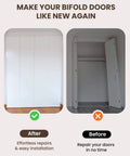 Comparison of bi-fold closet doors before and after using Bi-Fold Door Hardware Repair Kit 4 Pack For 7/8 To 1 Inch Track.