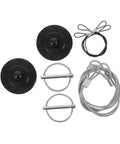Durable CNC Aluminum Hood Lock Kit For Cars, Trucks, And SUVs, Easy Install Hood Latch with cables and pins shown