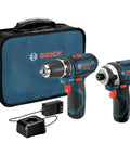 12V Max Cordless Drill Driver And Impact Driver Combo Kit With Lightweight Three Eighths Inch Chuck, Two Speed 0-350 RPM And 0-1300 RPM, Renewed
