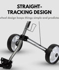 Ultra Lightweight Two Wheel Golf Push Cart Featuring A Smooth Glide Frame And Quick Compact Fold Setup For Zero Sweat Walking Every Single Hole On The Course, showing a two-wheel design for straight tracking.