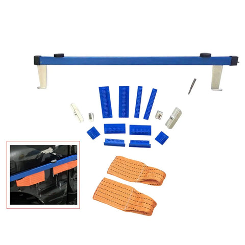 Pro Grade Sheet Metal Puller And Lifter Auto Body Repair Kit For Dents Non Destructive Dent Removal Tools Ergonomic Hand Tools Expander Set For Cars Trucks And SUVs with blue bar, adhesive tabs, and orange straps