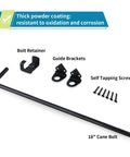 Heavy Duty Cane Bolt And 18 Inch Drop Rod Kit Built Like A Tank With Black Powder Coating For Outdoor Wood Fence Gates components.
