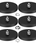 Six 2.6-inch rubber-coated neodymium magnets with M8 threaded studs, nuts, and washers for mounting light bars, mirrors, and cameras.