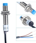 Two Pack M12 Inductive Proximity Sensor Switch With 4mm Detect Distance NPN NO DC 6 36V 3 Wire Brown Blue Black LJ12A3-4-Z BX Industrial Metal Detection For Automation Projects, threaded metal body with cable
