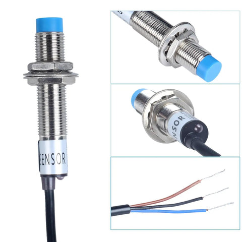 Two Pack M12 Inductive Proximity Sensor Switch With 4mm Detect Distance NPN NO DC 6 36V 3 Wire Brown Blue Black LJ12A3-4-Z BX Industrial Metal Detection For Automation Projects, threaded metal body with cable