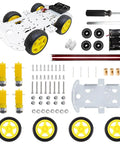 DIY Robot Smart Car Metal Chassis Kit With 4WD TT Motors And Speed Encoder Learn Arduino Microbit Raspberry Pi For Adults 15 Plus Unassembled Gear Up For STEM Projects And Custom Sensor Integration image showing unassembled components