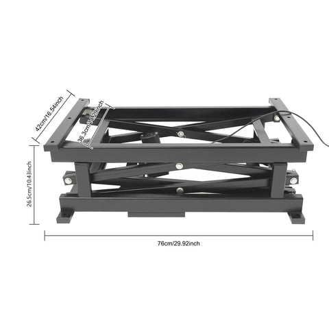 High Tech Electric Scissor Lift Table For Warehouse Pros, 180 Lb Heavy Duty Capacity with hydraulic pump dimensions shown.
