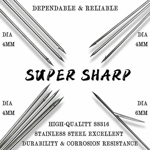 Stainless steel spear tips for 6Ft Fiberglass Travel Pole Spear Set With 3 Prong Paralyzer Hand Spear Harpoon, detailed shot.