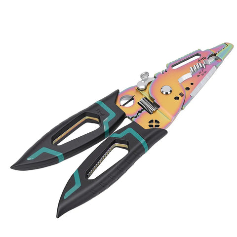 Pointed Mouth Wire Stripper And Cable Cutter With High Hardness Blades, ergonomic pliers, black handles, rainbow blades