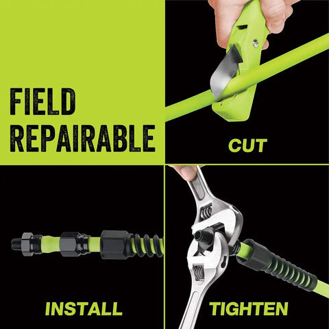 Heavy Duty 3/8 Inch Air Hose 50 Ft Lightweight Hybrid Polymer All Weather Flex From -40 To 140 Degrees Field Repairable
