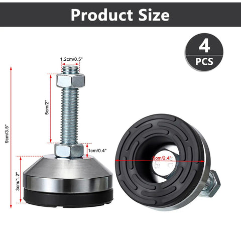Heavy Duty M12 Leveling Feet Set Offering Rock Solid Stability For Cnc Machines And Workbenches Built Tough To Handle 3200 Lbs showing dimensions and materials.