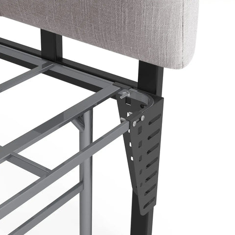 Heavy Duty Adjustable Headboard Brackets With A Lockdown Grip For Metal Platform Bed Frames Smooth Operator Assembly Fits 14 16 18 Inch Sets, showing secure attachment mechanism.