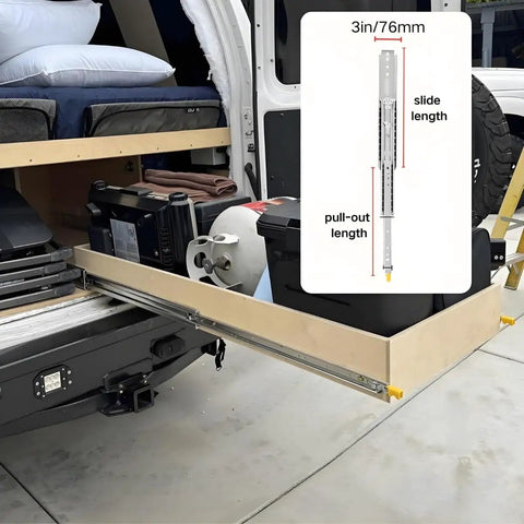 Heavy Duty Drawer Slides 500Lb Capacity With Screws Full Extension Ball Bearing Side Mount Rails installed in RV storage area