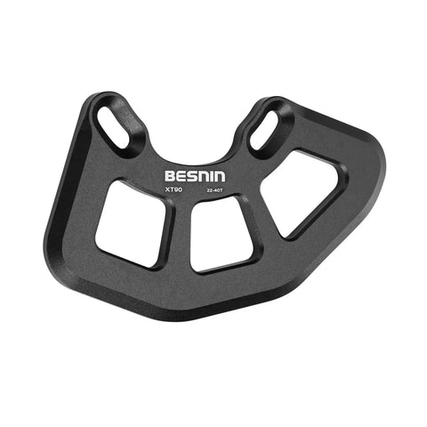 Black ISCG05 Bash Guard for 22T to 40T chainrings, Aluminum 7075-T6, shown from the front, lightweight durable protection for MTB.